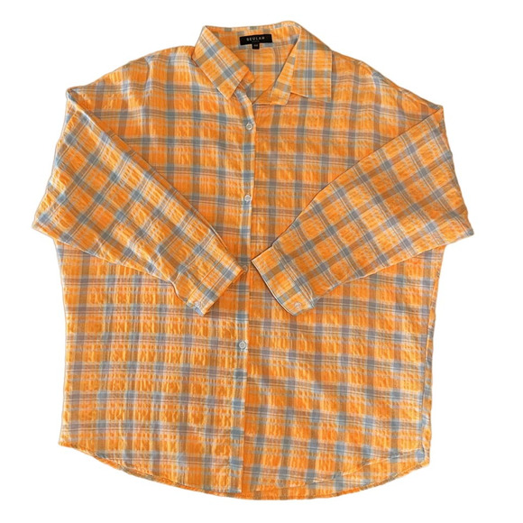 Beulah Style Orange Plaid Shirt Size One, Button up Women's Blouse One Size - Picture 4 of 16